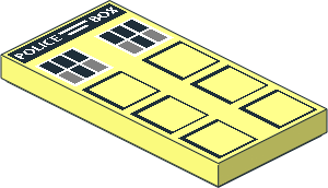 Tile  2 x  4 with White "POLICE BOX", Black Squares and Windows Pattern
