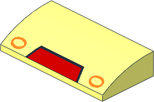 Slope Brick Curved  2 x  4 with Red Trapezoid and  2 Orange Ovals Pattern