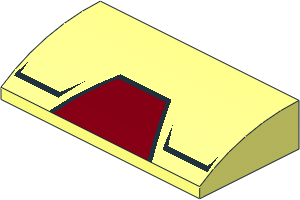 Slope Brick Curved  2 x  4 with Dark Red Trapezoid with Black Outline and  2 Black Angled Lines Pattern