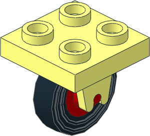 Plate 2 x 2 with 2 Wheel Clips Perpendicular with Red Wheel with Tyre 4/ 80 x 8 Single Smooth Type 1