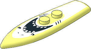 Minifig Surf Board  2 x  6.5 with White Shark, Black Open Mouth and Gills Pattern