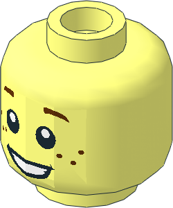 =Minifig Head Brown Eyebrows, Freckles, Open Smile Pattern (Hollow Stud)