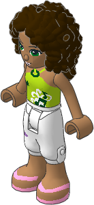 _Figure Friends Andrea with White Cropped Trousers, Lime Halter Neck Top