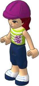 _Figure Friends Mia with Dark Blue Cropped Trousers, Lime Top with White Stripes, Magenta Helmet
