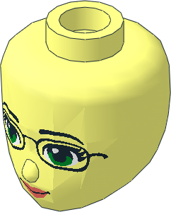 Figure Friends Head with Green Eyes, Glasses, Orange Lips and Closed Mouth Pattern