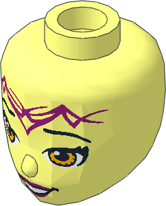 Figure Friends Female Head with Bright Light Orange Eyes, Wide Open Smile and Magenta Elves Tribal Pattern