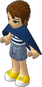_Figure Friends Emily Jones with Sand Blue Shorts, White Top with Blue Stripes, Dark Blue Cape