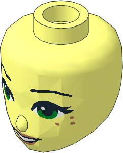 Figure Friends Head with Green Eyes, Nougat Lips, Freckles and Open Mouth Smile Pattern