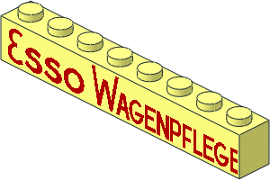 Brick  1 x  8 w/o Centre Studs, Red "ESSO WAGENPFLEGE" Pattern