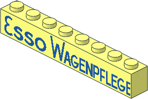 Brick  1 x  8 w/o Centre Studs, Blue "ESSO WAGENPFLEGE" Pattern