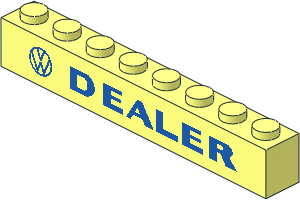 Brick  1 x  8 with VW Logo and "DEALER" Bold Pattern