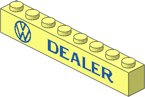Brick  1 x  8 with VW Logo and "DEALER" Normal Pattern