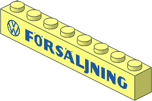 Brick  1 x  8 with VW Logo and "FÖRSÄLJNING" Bold Pattern