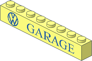 Brick  1 x  8 with VW Logo and "GARAGE" Normal Pattern