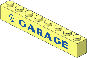 Brick  1 x  8 with VW Logo and "GARAGE" Bold Pattern