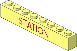 Brick  1 x  8 without Centre Studs with Red Thin "STATION" Pattern