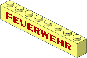 Brick  1 x  8 without Centre Studs with Red "FEUERWEHR" Sans-Serif Pattern