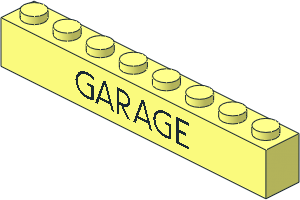 Brick  1 x  8 without Centre Studs with Black Thin "GARAGE" Pattern