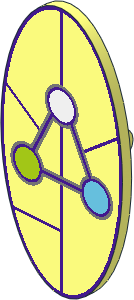 Minifig Shield Oval with White, Lime and Medium Azure Circles, Dark Purple Lines Pattern