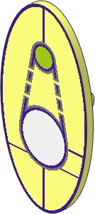 Minifig Shield Oval with Small Lime and Large White Circles, Dark Purple Chain and Lines Pattern
