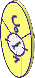 Minifig Shield Oval with Large White Circle, Dark Purple Characters and Lines Pattern