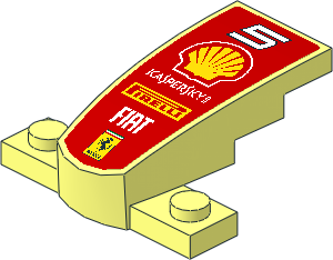 Slope Brick Curved Tapered  4 x  2 on Plate  1 x  4 with Number  5 and Logos on Red Face Sticker