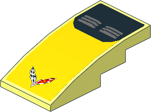 Slope Brick Curved  4 x  2 with Chevrolet Corvette Z06-C7 Logo on Yellow Background and Dark Grey Air Vents on Black Background Sticker