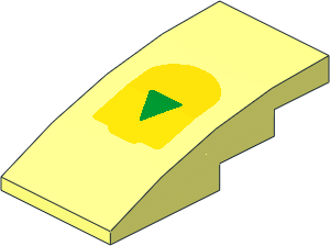 Slope Brick Curved  4 x  2 with Yellow and Green Program Start Icon Pattern