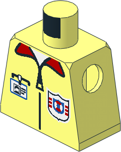 Minifig Torso with White Shirt, Red Collar, Black Zip, Badge and Coast Guard (1996) Logo Pattern