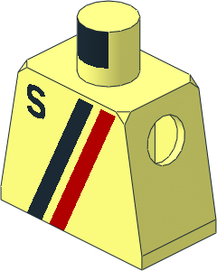 Minifig Torso with "S" Logo Red / Black Pattern