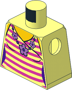 Minifig Torso with Female Top with Dark Pink Stripes and Flower Necklace Pattern