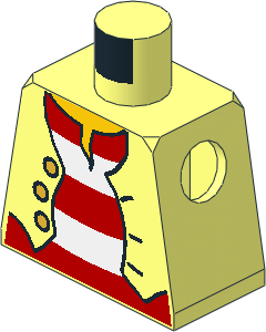 Minifig Torso with Pirate Vest with 3 Gold Buttons over Red and White Striped Shirt Pattern