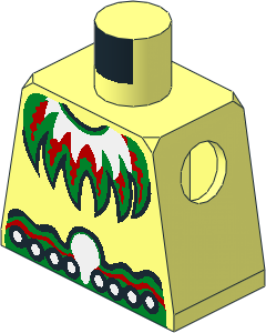 Minifig Torso with Red, Green and White Feather Necklace and Red, Green Belt with White Dots and Black Outline Pattern