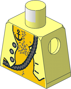 Minifig Torso with Pirate Vest over Yellow Skin, Anchor Tattoo, Rope on Back Pattern