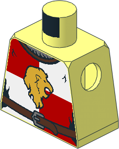 Minifig Torso with Gold Lion and Belt on Red/White Quarter Pattern