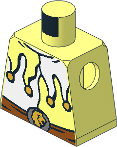 Minifig Torso with White Jesters Collar, Belt and Lion Head on Buckle Pattern