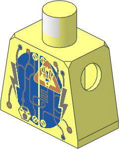 Minifig Torso with Insectoids with Silver Circuitry, Lightning Bolts over Blue Circle