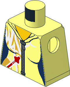 Minifig Torso with Female Jumpsuit with Zipper, White and Gold Markings and Classic Space Logo Pattern