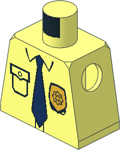 Minifig Torso with Shirt, Badge, Blue Tie, "POLICE" Back Pattern