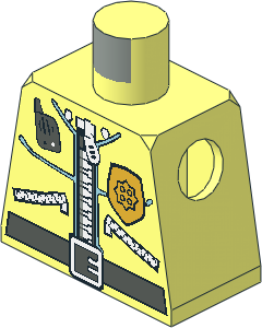 Minifig Torso with Leather Jacket, Badge, "POLICE" Back Pattern