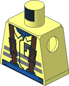 Minifig Torso with Blue Shirt, Brown Suspenders and Construction Jacket with Safety Stripes Pattern