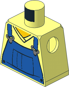 Minifig Torso with V-Neck Shirt and Blue Overalls Pattern