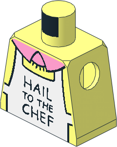 Minifig Torso with Crew Neck Sweater with Collar and "HAIL TO THE CHEF" on White Apron Pattern