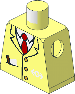 Minifig Torso with Suit with Pocket, Brown Pen, Red Tie, Train Logo Pattern