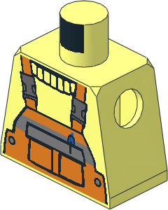 Minifig Torso with Orange Dungarees, Sweater, Blue Pen in Pocket Pattern