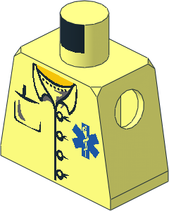 Minifig Torso with Hospital EMT Star of Life, Open Collar, Buttons and Pocket Pen Pattern