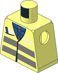 Minifig Torso with Safety Vest with Reflective Stripes, Pocket and Train Logo Pattern