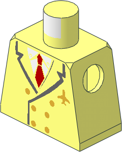 Minifig Torso with Six Button Suit, Red Tie, and Airplane Pattern