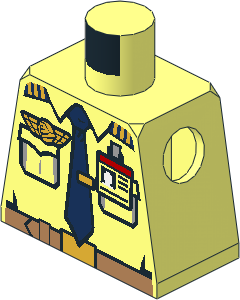Minifig Torso with Shirt with Dark Blue Tie, Gold Airline Pin, Belt and ID Badge Pattern