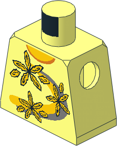Minifig Torso with Shirt with  3 Flowers over Yellow and Silver Stripe Pattern